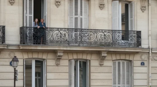 Façade d'immeuble haussmannien typique du 8ème arrondissement de Paris avec balcons en fer forgé